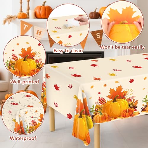 Image of Miucat 3Pcs Thanksgiving Tablecloth, Disposable Rectangular Fall Tablecloth for Thanksgiving Theme Decorations Tables Decor Supplies,108 x 54 Inch