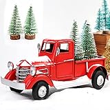 OurWarm Red Truck Christmas Decor, Vintage Christmas Truck with Mini Christmas Trees for Christmas Decorations Table Top Décor Holiday Xmas Supplies