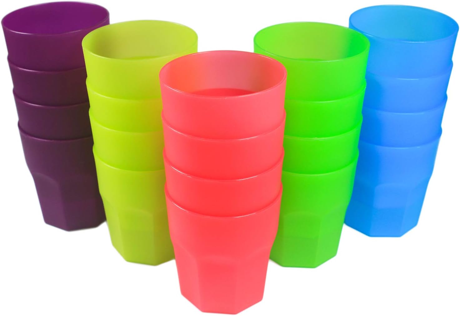 Honla 12 oz Kids Cups,Set of 20 Small Plastic Cups for Kids,Reusable and Unbreakable Children Drinking Cups Tumblers in 5 Assorted Colors