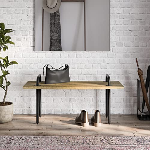 SIMPLIHOME Berkeley SOLID MANGO WOOD 42 Inch Wide Industrial Entryway Bench in Natural, For the Living Room, Entryway and Family Room