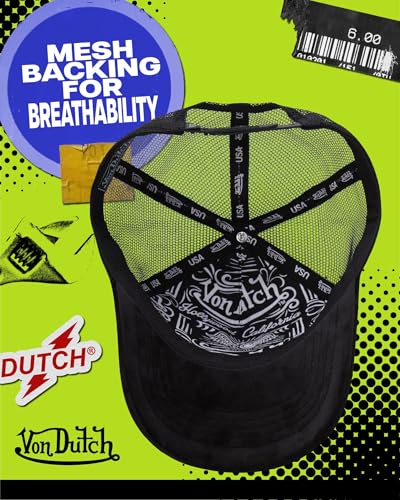 Image of Von Dutch Unisex Trucker Hat - Velvet Curved Bill Mesh Back Retro Classic Adjustable Snapback Baseball Cap for Men and Women