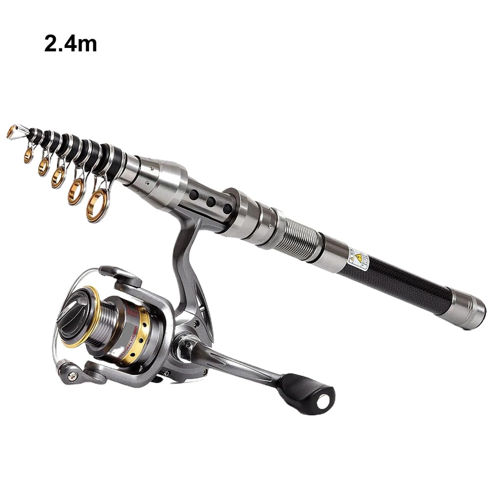 Canne à pêche en Fibre de Carbone Robuste pour la pêche en mer, idéale pour Les Amateurs de pêche, idéale pour Les Voyages, Non télescopique, 2.4 m
