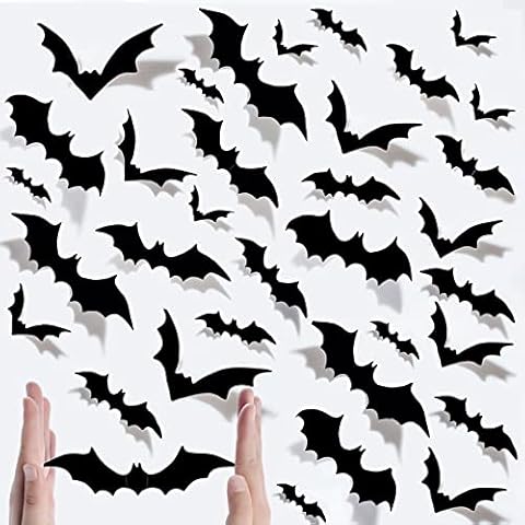 JOTELEMO Pack of 120 Halloween 3D Bat Stickers Party Decor Supplies Bat Wall Decoration Scary Bats Stickers for Window Wall, Halloween Wall Stickers Cover