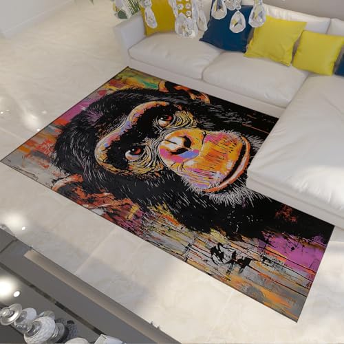 Tapis de sol lavable antidérapant motif gorille graffiti pour salon