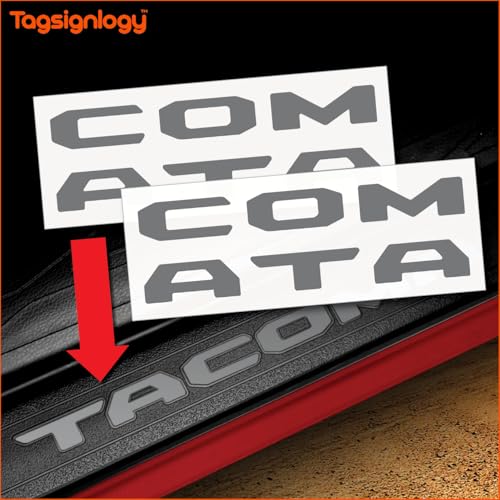 Image of Prime Series UV Weatherproof Vinyl Decals: Pair of Left and Right Front Door Sill Protector Letter Inserts fits Tacoma 2016-2023 (Gloss Dark Gray)