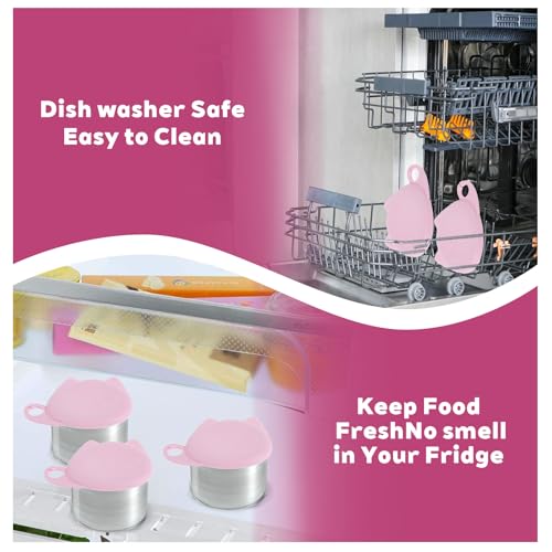 Xinjoduz 2 Stück Katzenfutter Deckel, Dosendeckel und Katzenlöffel Silikon Universal Dosendeckel Rosa Niedliche Deckel für Futteraufbewahrung Hundekatzenfutter Haustierfutterdosen