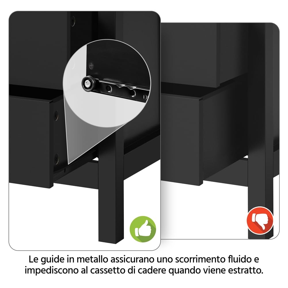 Yaheetech Set 2 Comodini da Camera da Letto Comodino Moderno con 2 Cassetti e Ripiano Tavolino Lato da Divano in Legno Mobiletto da Notte Portaoggetti Stile Shabby Chic 40 x 30 x 60 cm Nero