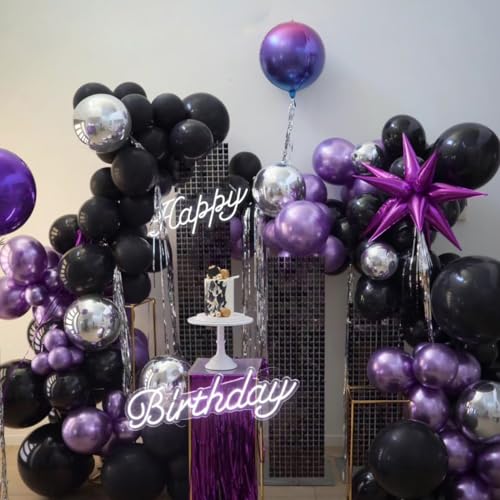 Image of MEBAY Black Purple and Silver Balloons Arch Kit, 146 Pcs Matte Black Light Purple Confetti Chrome Silver Balloons for Graduation Birthday Party Baby Shower Wedding Decorations
