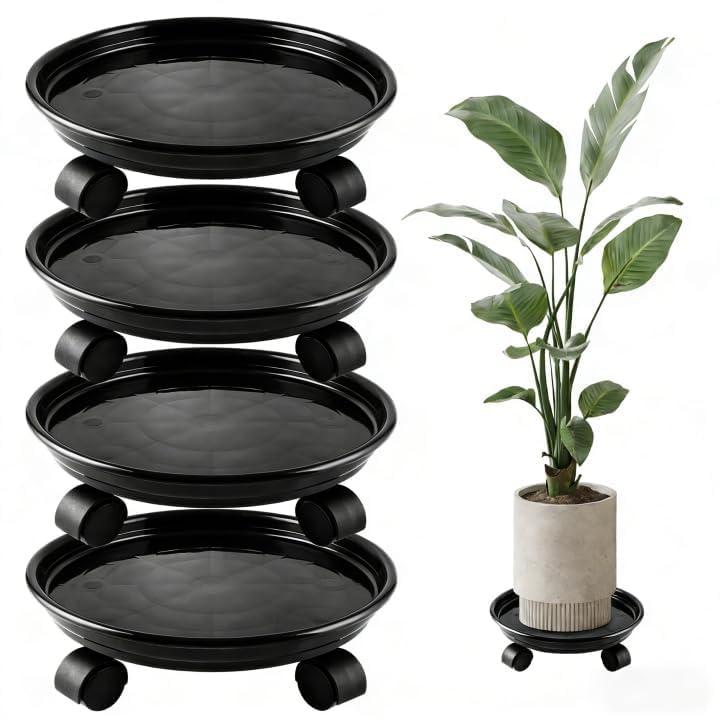 Porte plante a roulettes noir pour balcon et terrasse design 30cm