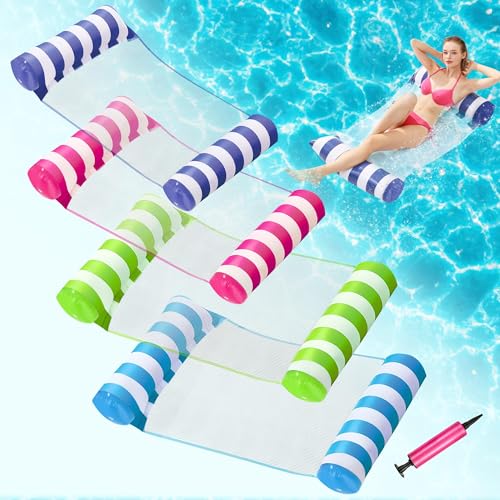 4 Pack Inflatable Pool Floats, OKSUWATER 4-in-1 Water Hammock, Pool Floats Adult Size for Swimming Pool Party Summer Lake Water Fun