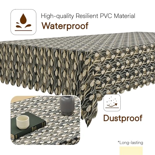 Image of Kuber Industries 36x54 Inch PVC Center Table Cover 4 Seater for Living Room and Home Decor | Waterproof and Anti-Slip Teapoy Cover | Table Protector Sheet | Tulip Luxury - Brown
