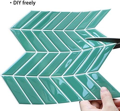 HyFanStr Peel and Stick Wall Tiles Backsplash for Kitchen, Self Adhesive Waterproof Green 3D Tile Stickers for Bathroom, Subway Stick On Tiles Splashback (Pack of 4)