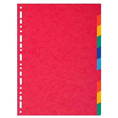 Exacompta - 2110E - Separadores en cartulina reciclada de colores vivos 220g/m2 con 10 pestañas neutras - Formato para archivo A4 maxi - Dimensiones 24,5 x 29,7 cm