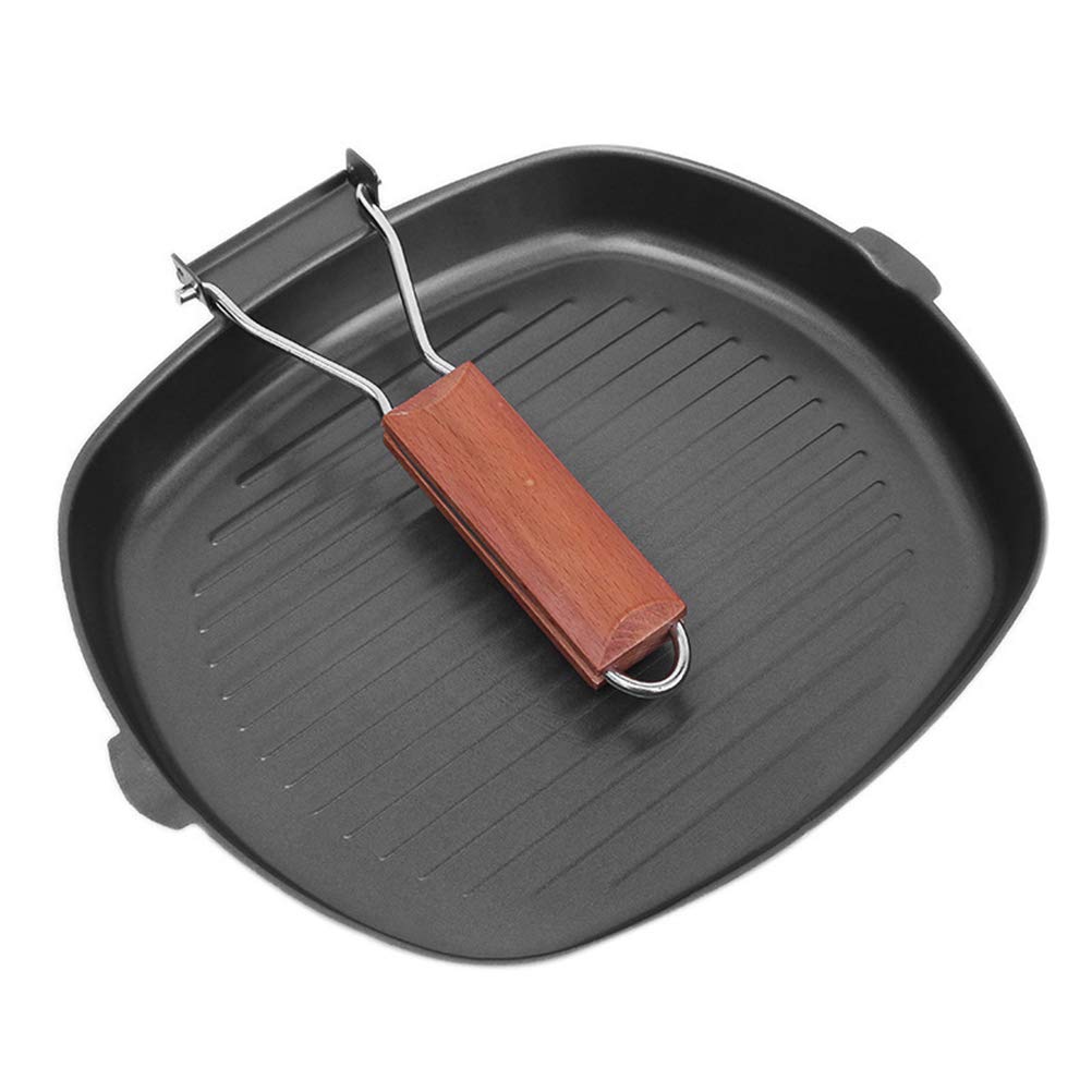 Bireegoo1Pcs Folding Handle Grill Pan Square Grill Pan Non-Stick Grill Pan for Steak Fish and BBQ(24cm)