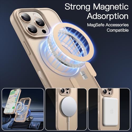Image of JETech Magnetic Matte Case for iPhone 16 Pro, Desert Titanium | Cover Compatible with MagSafe, Camera Control Button, Translucent Matte Back, Slim Shockproof Protection
