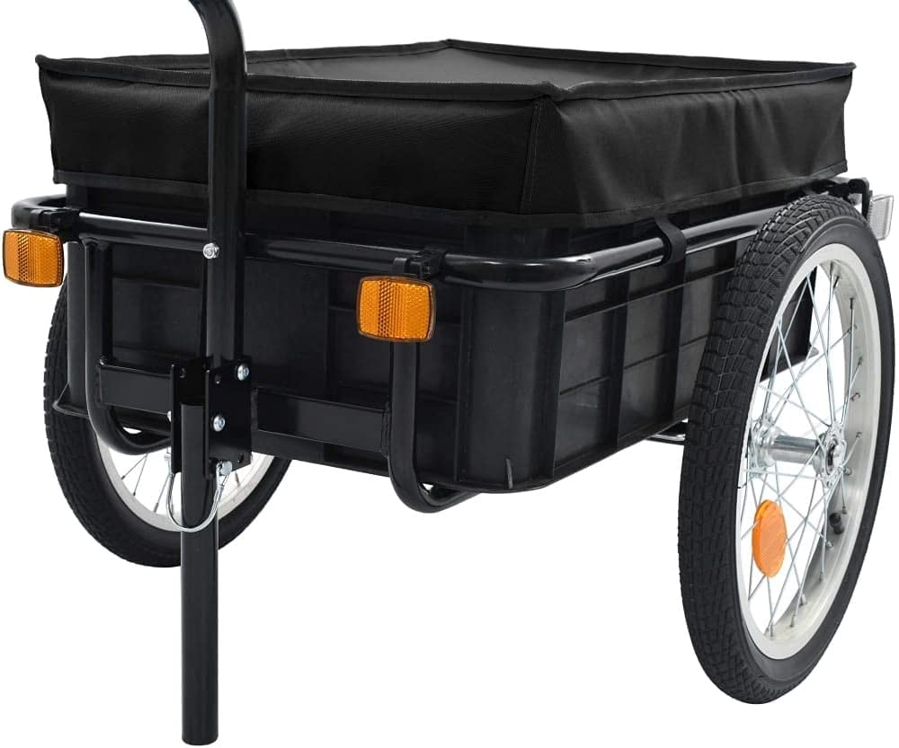 FAXIOAWA Rimorchio da carico per Bici, carro a Mano Nera, Struttura in Acciaio Pesante per Carrello da Tour, rimorchio per Bicicletta Pieghevole, Accessori per Ciclismo