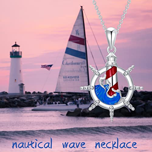 Proess Lighthouse Gifts Sterling Silver Ocean Pendant Wave Necklace Nautical Jewelry Gifts For Women Men For Graduation #TOP2
