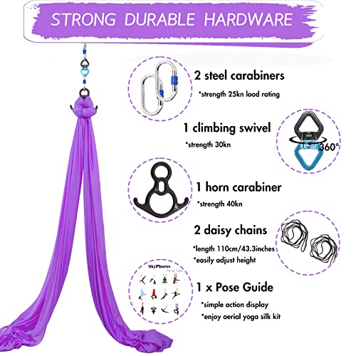 SKYPHAROS-11-Yards-Aerial-Silks-Yoga-Swing-Set-Aerial-Yoga-Hammock-Kit-Anti-Gravity-Flying-Trapeze-for-Fitness-LowNon-Stretch-Nylon-Tricot-Fabric-Hardware-Included-for-Dance