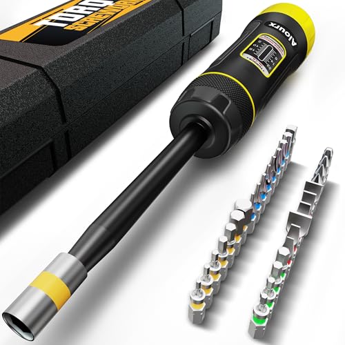 Image of Long Shank Torque Screwdriver Set, 2-22 Inch Pounds lbs, 32 Piece 1 /4 inch Drive Torque Screwdriver Wrench with S2 Steel Bits for Bicycle Mechanics, Mechanical Equipment, and Mounting