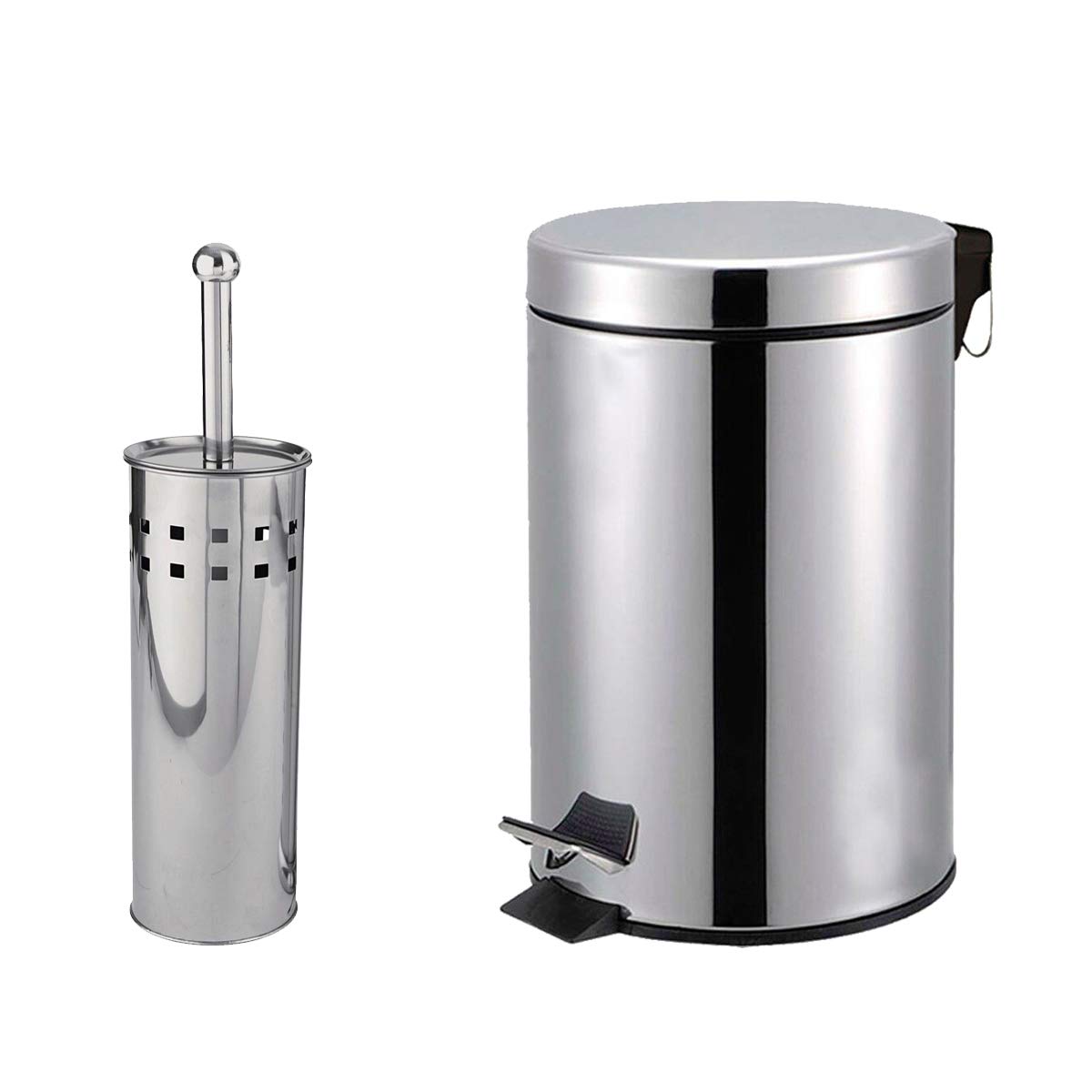 DENNY 3 litre Bathroom Pedal Bin and Matching Toilet Brush Set (Stainless Steel)
