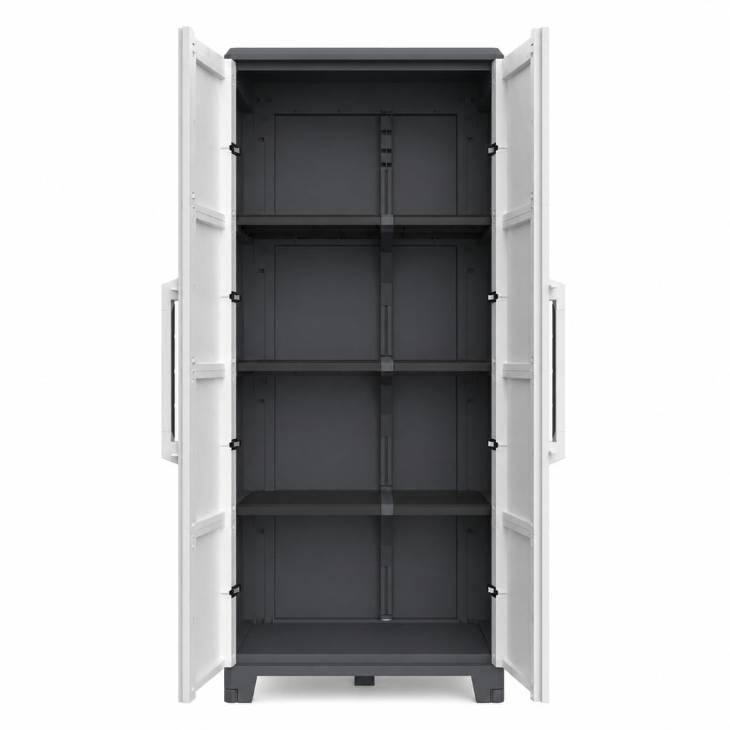 KREHER Gartenschrank Kunststoff IP43 XL abschließbare Türen Metallscharniere