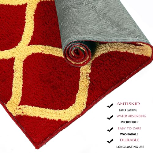 Image of Anti-Skid Bedside Runner for Bedroom Super Soft Microfiber Carpet for Bedroom, Living Room & Entrance | Washable Non-Slip Floor Mat (Red /Yellow, 2x7 FT)