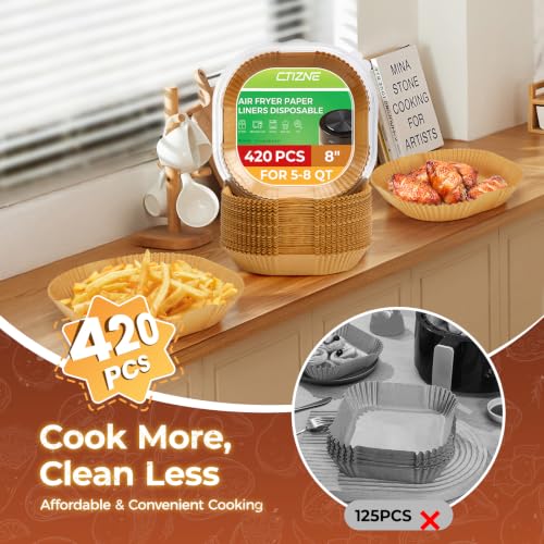 Image of CTIZNE 420Pcs Air Fryer Liners Disposable 8 Inch Square for 5-8 Qt Basket