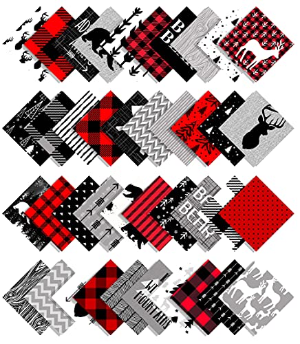 Soimoi Precut 10-inch Lumberjack Theme Prints Cotton Fabric Bundle Quilting Squares Charm Pack DIY Patchwork Sewing Craft- Red & Black - Image 2