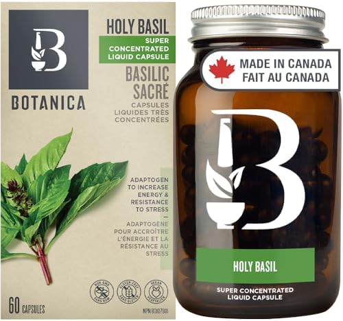 Botanica Holy Basil Liquid Capsules, Helps Increase Energy & Reduce Stress, Antioxidant Properties, Whole Herb Formula, Non-GMO, Vegan and Gluten Free, 60 Capsules, 30 day supply