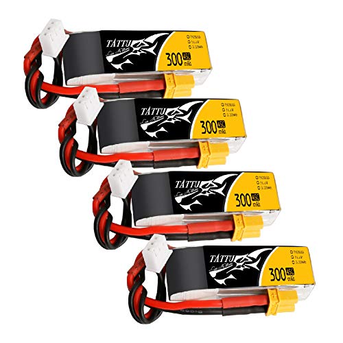 Tattu 4PCS 7.4V 300mAh 2S 45C LiPo Battery Pack with XT30 Plug for Emax Babyhawk Micro FPV Quad Racing Drone