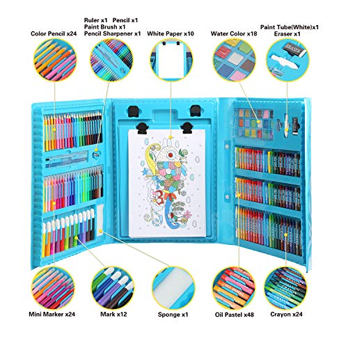 208 Pieces Art Set Kids Art Supplies Coloring Case Kit Painting & Drawing Sets for Teens Boys Girls Gifts Toys Age 4 5 6 7 8 9