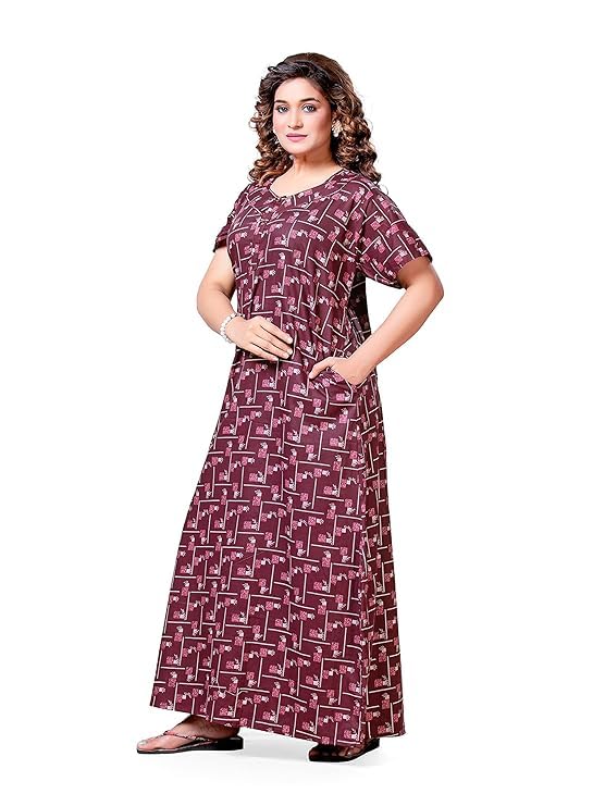 Image of PNAEONG Women's Cotton Long Maxi Night Gown Nighty Dress Stylish Super Soft Comfortable