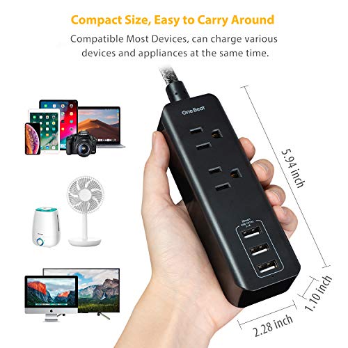 Flat Plug Power Strip With Usb - 2 Outlets 3 Usb Charging Ports(3.1A, 15W), Desktop Charging Station With 5 Ft Braided Extension Cord For Travel Cruise, Home Office, Etl Listed #TOP6
