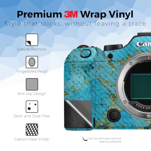 Image of Carbon Fiber Camera Skin Compatible with Canon EOS R6 Mark III (2025) - Teal Marble - Premium 3M Vinyl Protective Wrap Decal Cover - Easy to Apply | Crafted in the USA by MightySkins