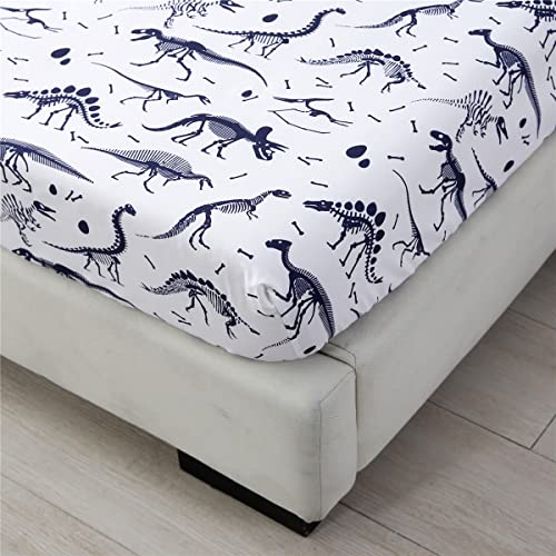 Urbonur 4-Piece Toddler Bedding Set - Ultra Soft Cartoon Jurassic Dinosaur Print Boys Toddler Comforter Set - Include Comforter, Flat Sheet, Fitted Sheet And Reversible Pillowcase, Navy Dinosaur #TOP3