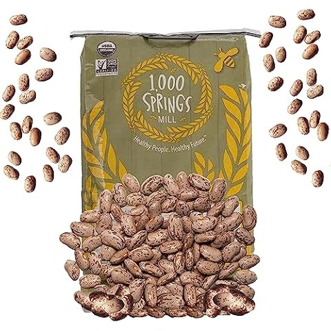 1000 Springs Mill Organic Pinto Beans - Non-GMO, Vegan-Friendly Bulk Pinto Beans with Delicious Taste - Dry Pinto Beans for Soups, Stews, Dips, Chili, Burritos, Refried Beans & More - 25lb (Pack of 1) Cover