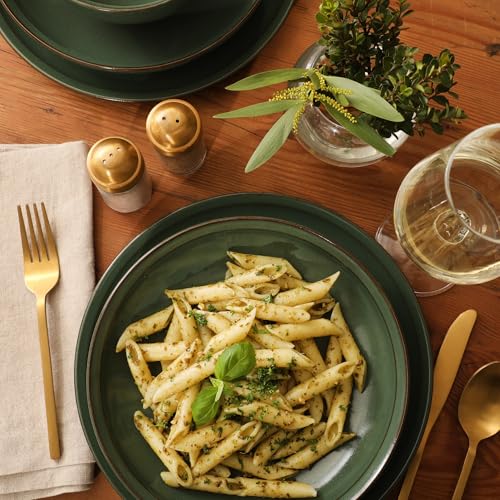Image of Gibson Elite Beckett Stoneware Matte Reactive Glaze 16 Piece (Service for 4) Plates and Bowls Dinnerware Set - Green