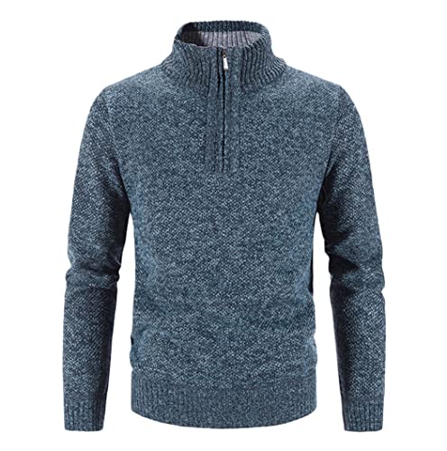 Pull bleu homme XL col montant zippé - Le tricot chaud idéal pour le bureau