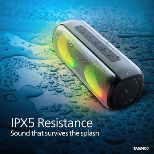 Image of Philips TAS3400BK Portable Bluetooth Speaker with 40W Output, 4000mAh Battery, Stereo Sound, Bluetooth v5.3, IPX5 Sweatproof, RGB Light Modes, Mesh Build, AUX /TF /USB Support w /Hanging Strap (Black)