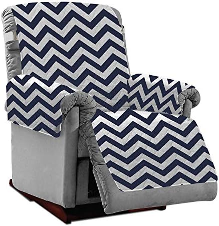 Mighty Monkey Patented Recliner Slipcover, Reversible Tear Resistant Soft Quilted Microfiber, 28” Seat Width, Durable Furniture Stain Protector with Straps, Washable Cover for Dogs, Chevron Navy White