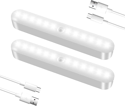 Luces LED recargables con sensor de movimiento mejoradas, batería brillante y duradera, luz con sensor de movimiento adhesivo para interiores para