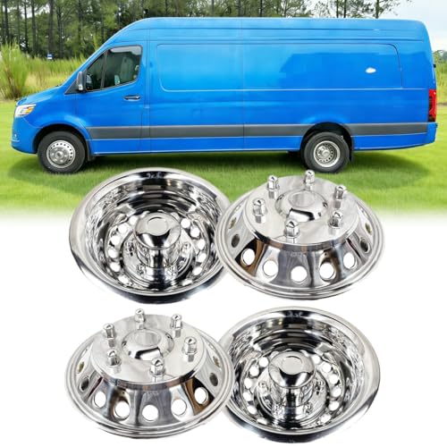 Image of 4pcs 16 inch Polished 304 Stainless Steel Wheel Simulators for Sprinter Van | 07-25 Dodge Sprinter Van, Dually 6 Lug 18 Hand Hole, Snap On Hubcaps, 07-25 Mercedes /Freightliner Sprinter Van