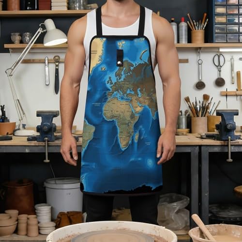 Delantal de trabajo con diseño de mapa mundial y 8 bolsillos miniatura 4