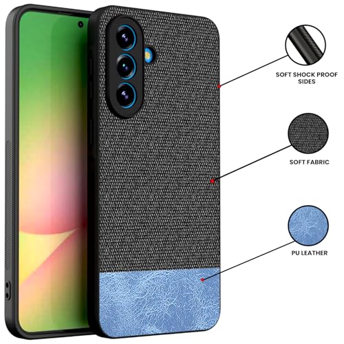 Image of Kapa Soft Fabric & Leather Hybrid Protective Back Cover for Samsung Galaxy A57 5G | Shockproof Slim Hard Anti Slip Back Case (Black,Blue)
