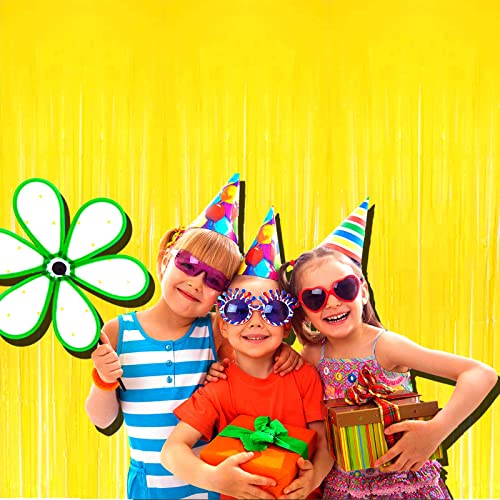 Image of 4 Pack Macaron Yellow Foil Fringe Curtain Backdrop, 3.28Ft x 8.2Ft Metallic Tinsel Foil Fringe Streamer Curtains for Photo Booth, Birthday, Wedding, New Year's, Christmas Decoration Party Supplies