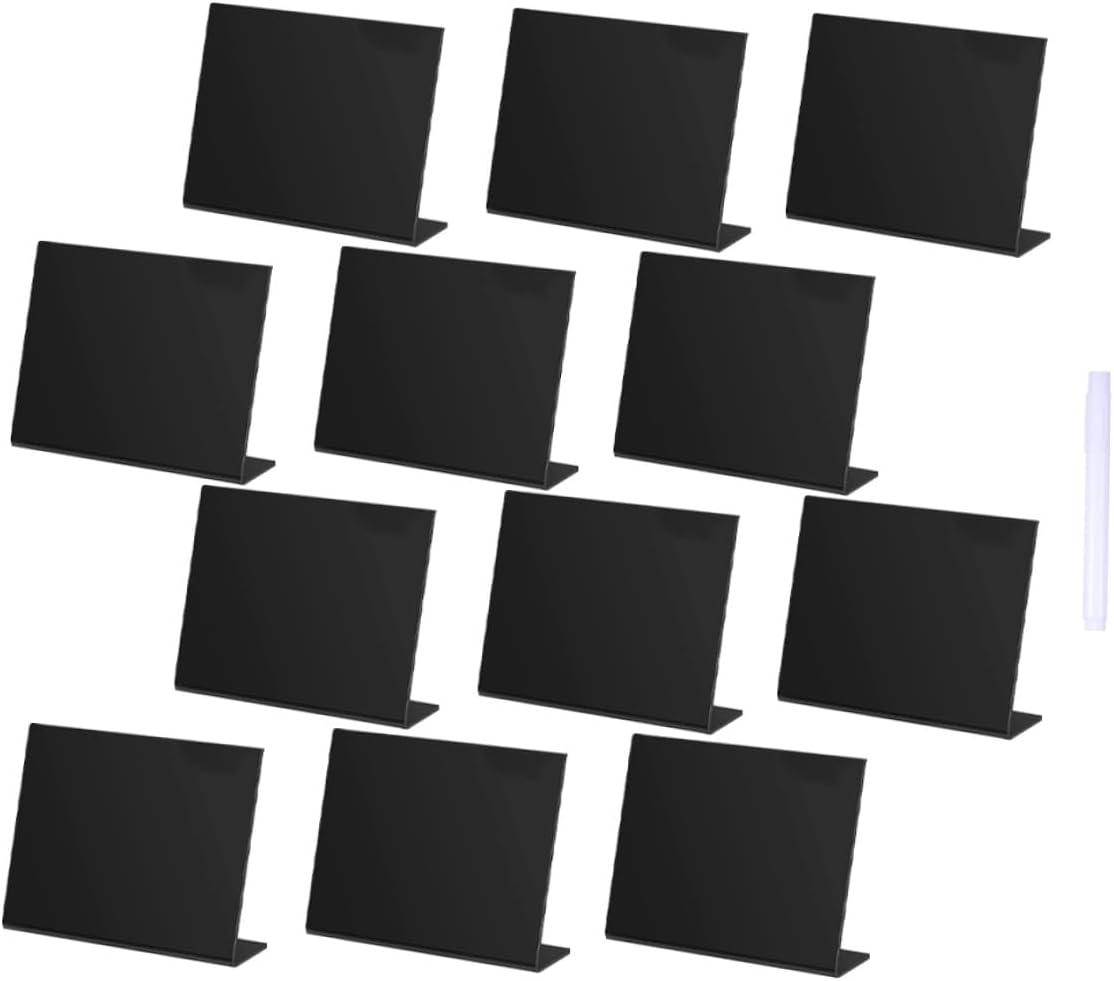 Acrylic Small Chalkboard Memo Board, Black 12pcs Set with Marker, Wedding Party Table Display Sign, Home Decoration Desktop Writing Board for Bar and Event Use