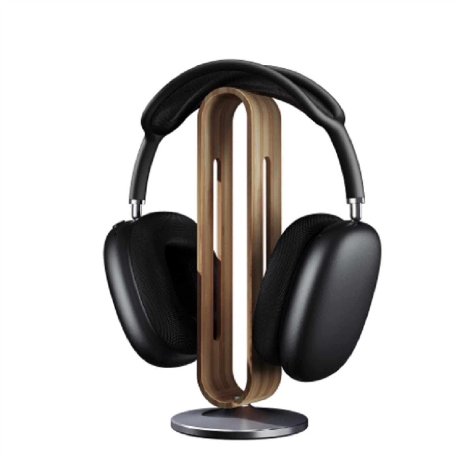 Supporto per cuffie Supporto for cuffie in legno, design ad arco a forma di U, base antiscivolo in lega alluminio, supporto for in for scrivania compatibile con On-Ear(Gris)
