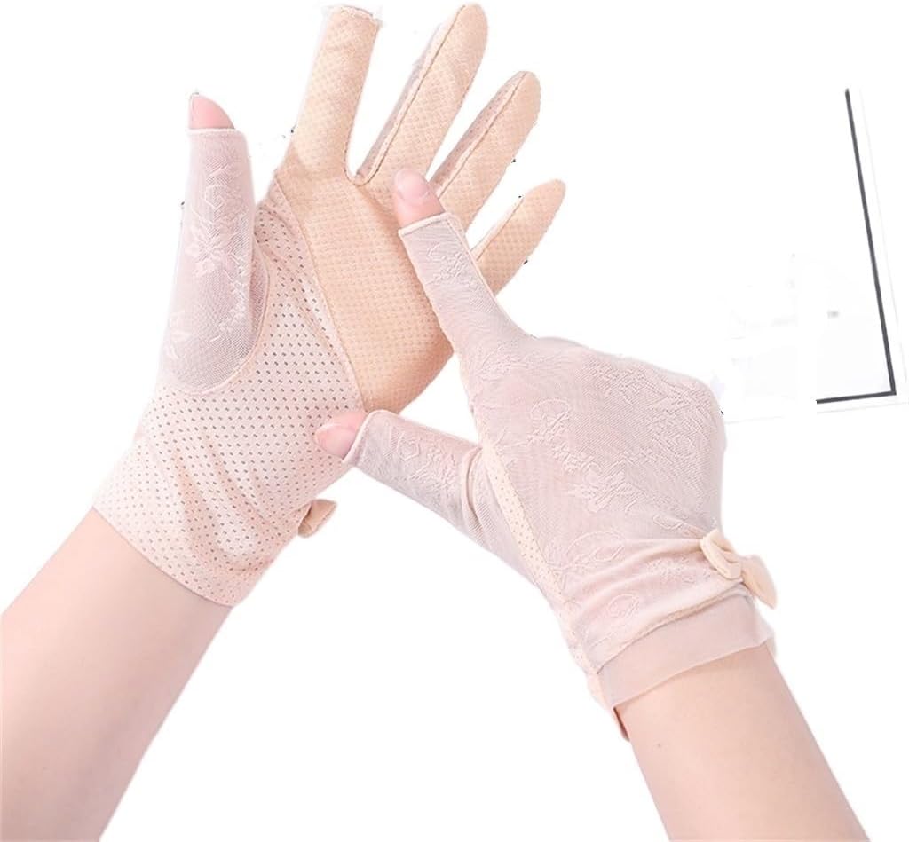 Fingerless Ice Silk Gloves Women's Thin Lace Breathable Driving Riding Touch Screen Half Finger Spring