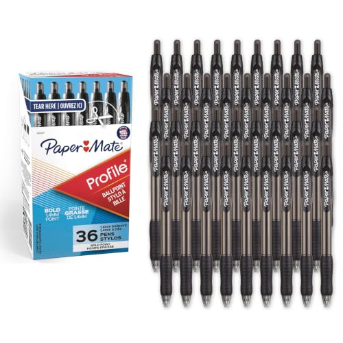 Image of Paper Mate Profile Retractable Ballpoint Pens, Bold Point (1.4mm), Black, 36 Count - Office Supplies, Comfortable Grip, Everyday Writing