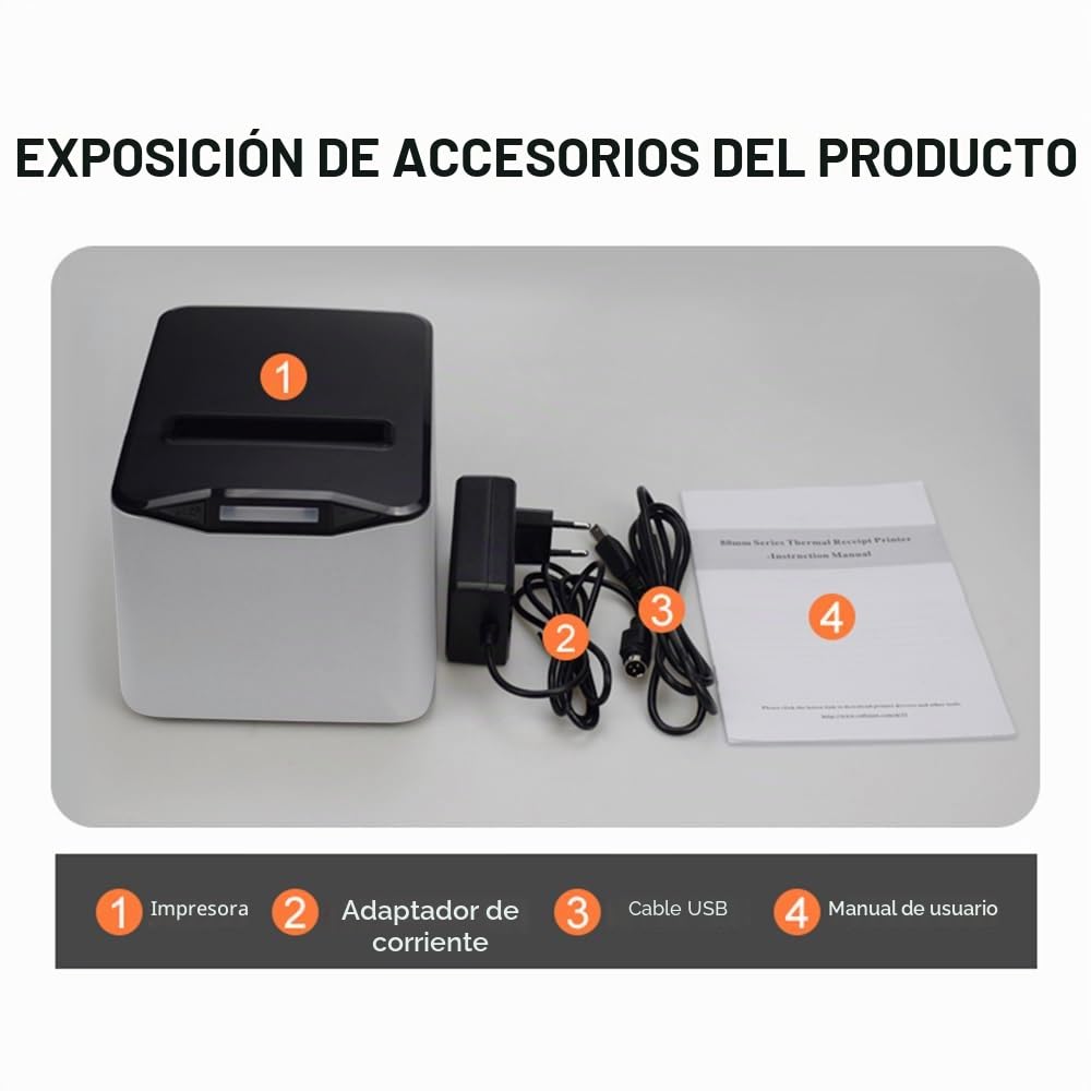 Bisofice Impresora de recibos de 80 mm, Impresora térmica de recibos con conexión USB+LAN, Impresora Ticket de caja compatible con Command ESC/POS para restaurantes, supermercados, comercio